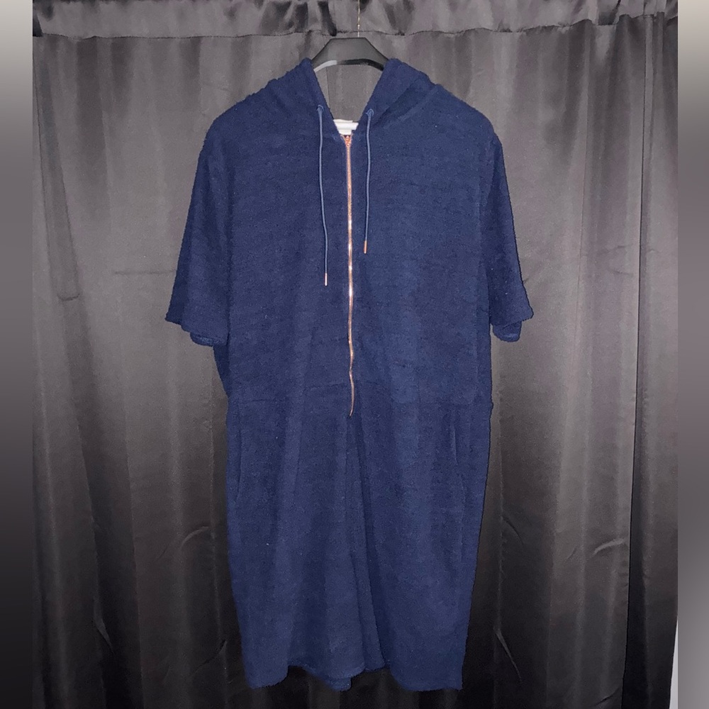 Women’s Plus Size 6X Fuzzy Hooded Romper Navy Blue